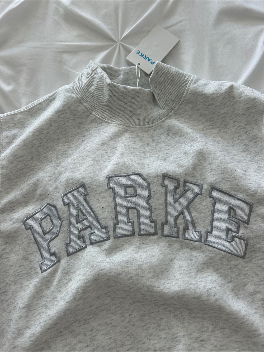 Parker Light Heather Gray Mock Neck Sweatshirt with Embroidered Logo